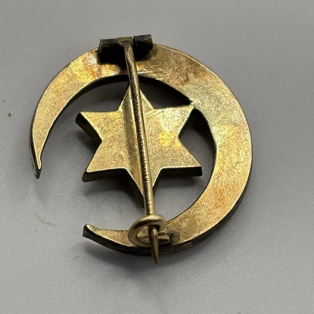 Antique Bohemian Garnet Brooch With Crescent Moon And Star Sun Motif Celestial